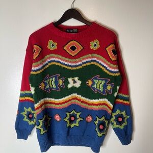Vintage Harold’s Hand Knit Fish Sweater Women’s Size Small